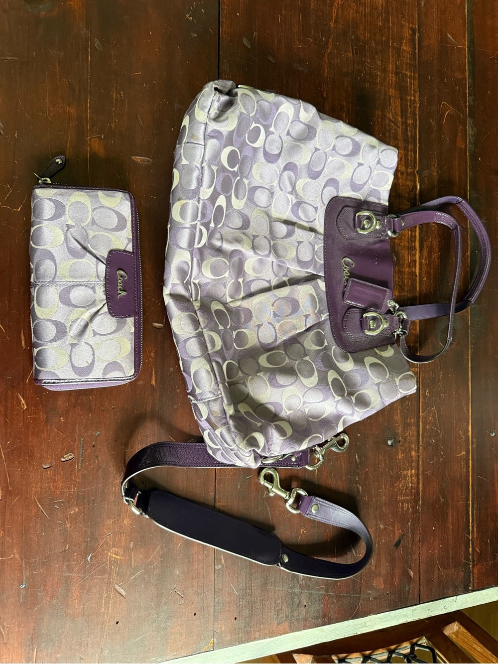 Coach Lavender Signature Jacquard Tote with Matching Wallet